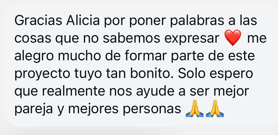 Captura de WhatsApp con el mensaje de agradecimiento número 2 sobre el directo anterior de Alicia