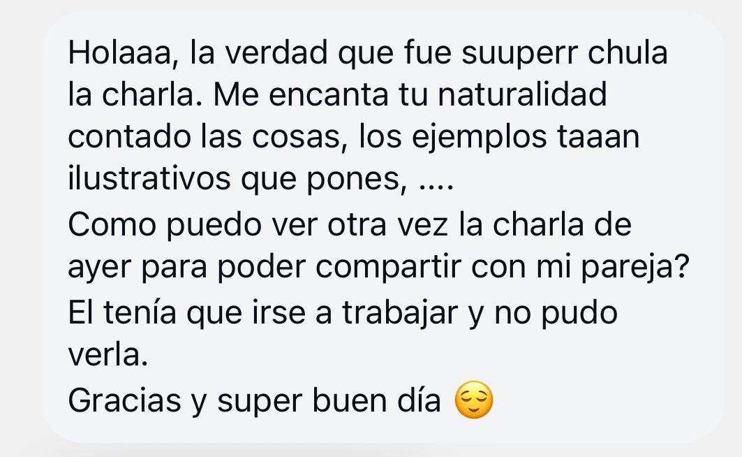 Captura de WhatsApp con el mensaje de agradecimiento número 3 sobre el directo anterior de Alicia